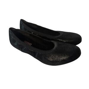 Munro American Black Leather Ballet Flat Pattern Comfort Shoe Women's Size 11
